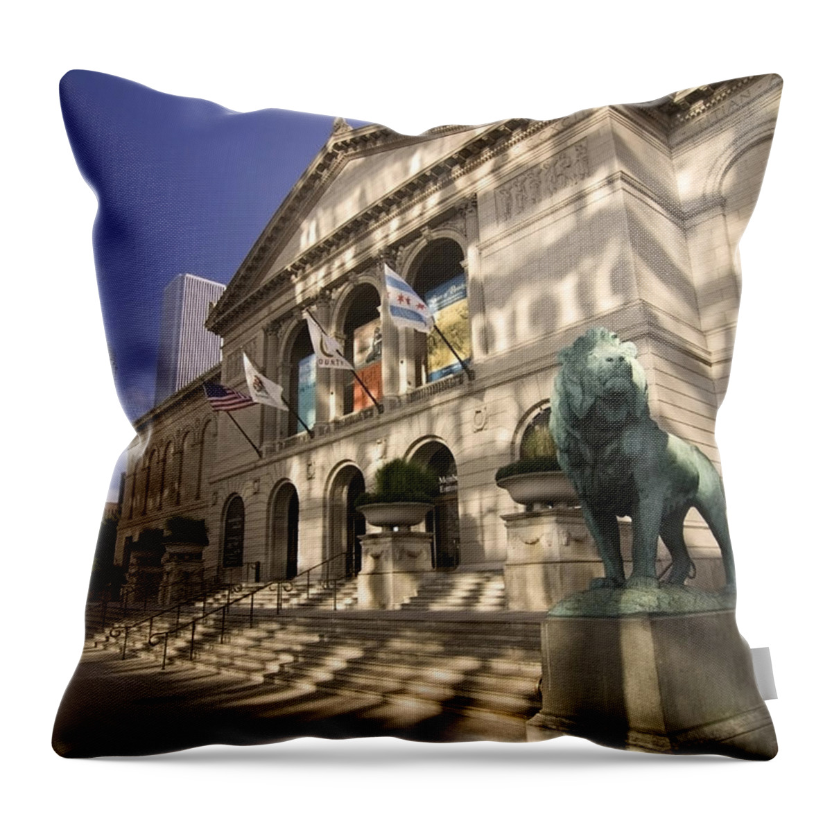 Chicago Art Institute Throw Pillow featuring the photograph Chicago's Art Institute In reflected light. by Sven Brogren
