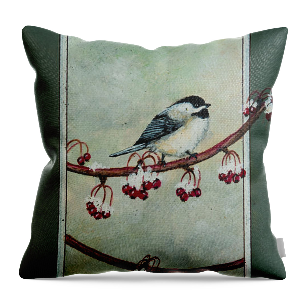 Chickadee Throw Pillow featuring the painting Chickadee by Elizabeth Mundaden