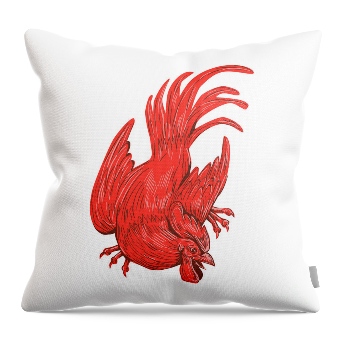 Drawing Throw Pillow featuring the digital art Chicken Rooster Crouching Drawing by Aloysius Patrimonio