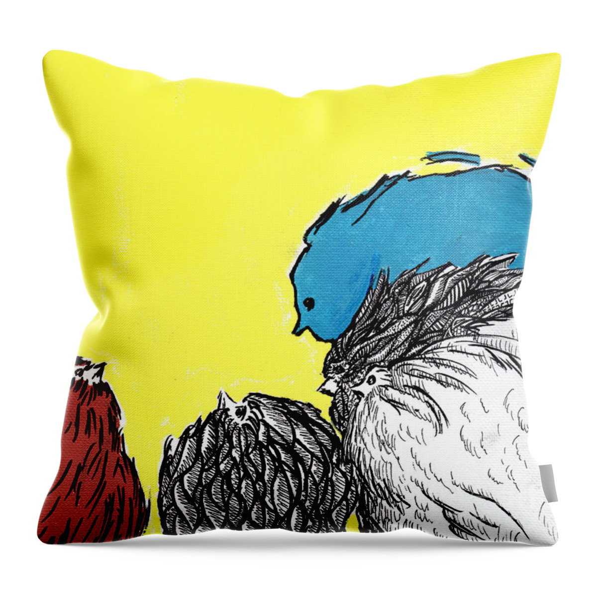 Chickens Throw Pillow featuring the painting Chickens One by Jason Tricktop Matthews