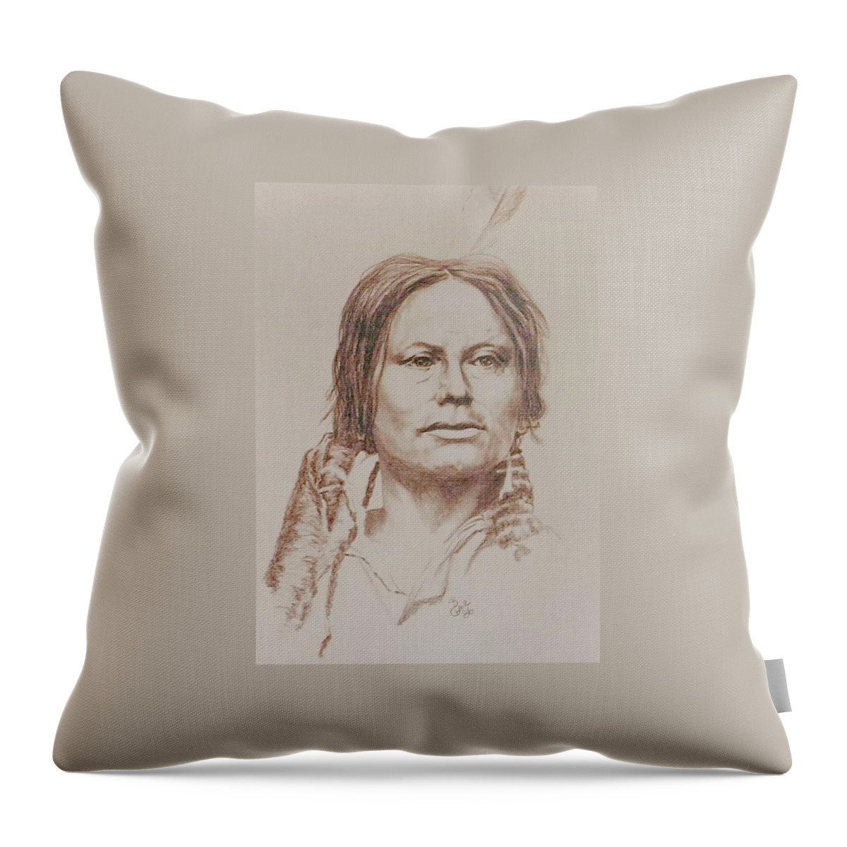 Native Throw Pillow featuring the drawing Chief Gall by Barbara Keith