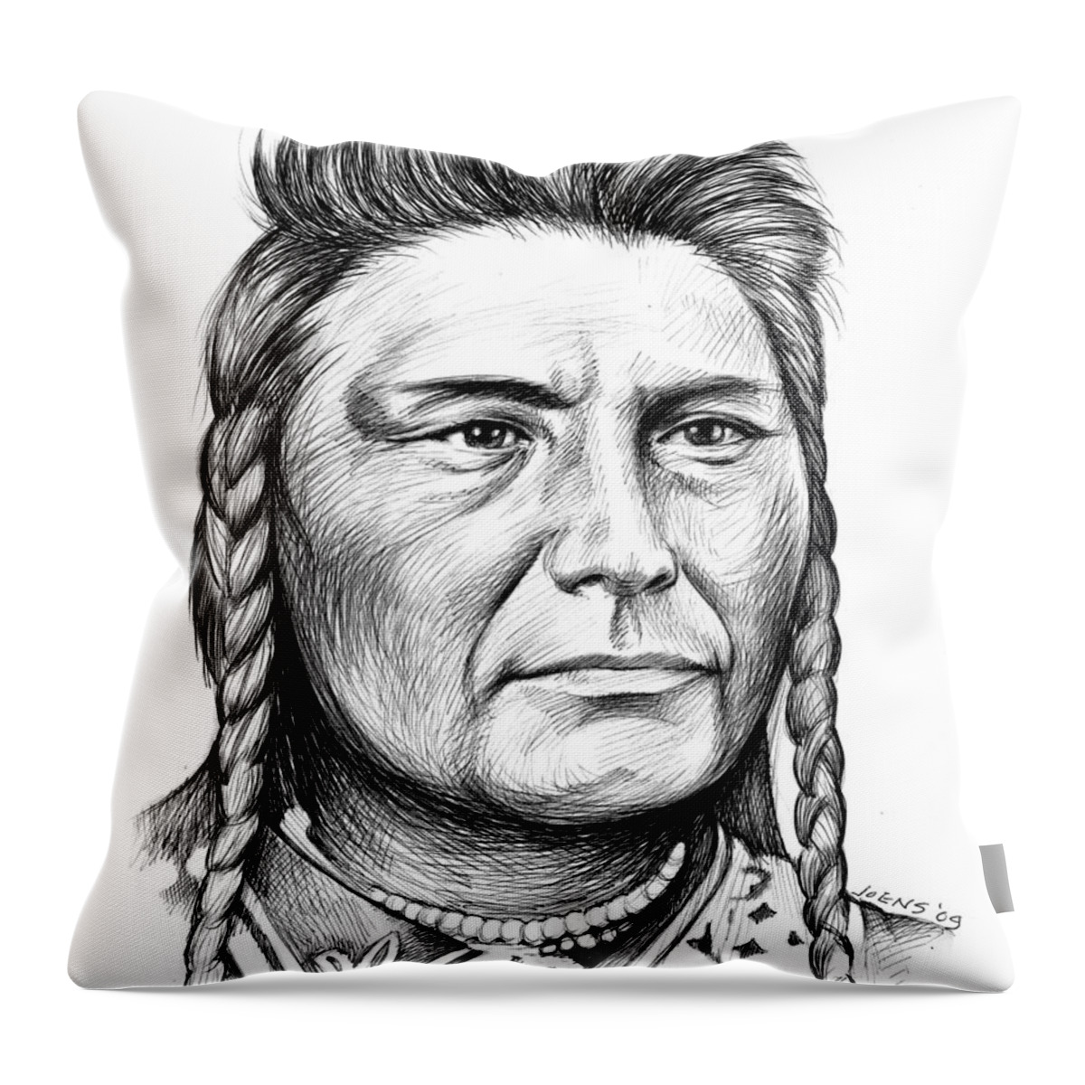 Chief Joseph Throw Pillow featuring the drawing Chief Joseph by Greg Joens