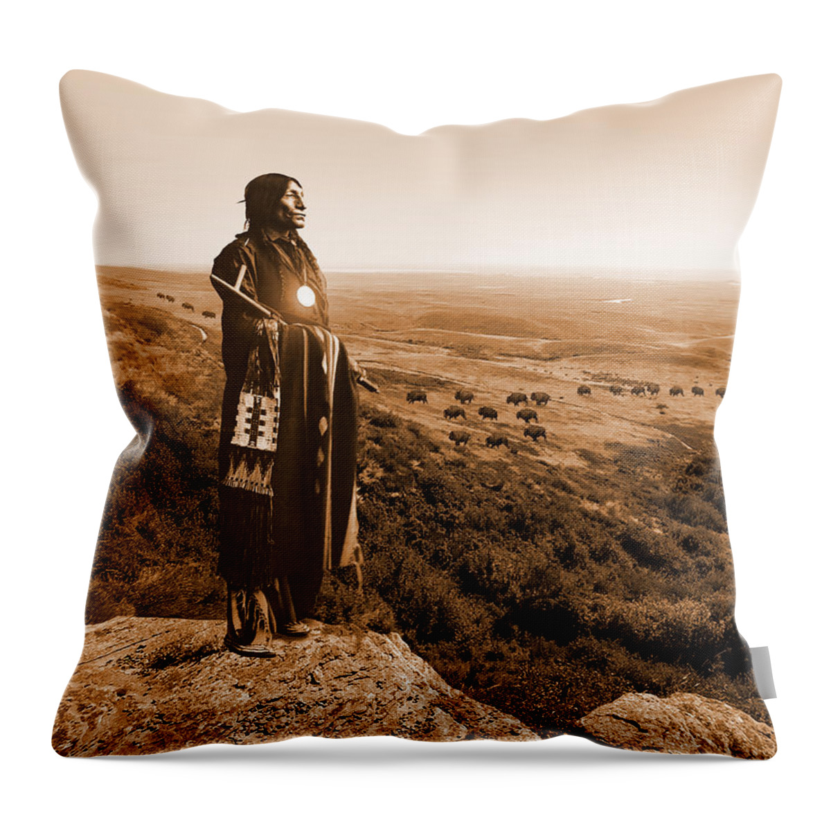 Native American Throw Pillow featuring the photograph Chief Wolf Robe by M Spadecaller