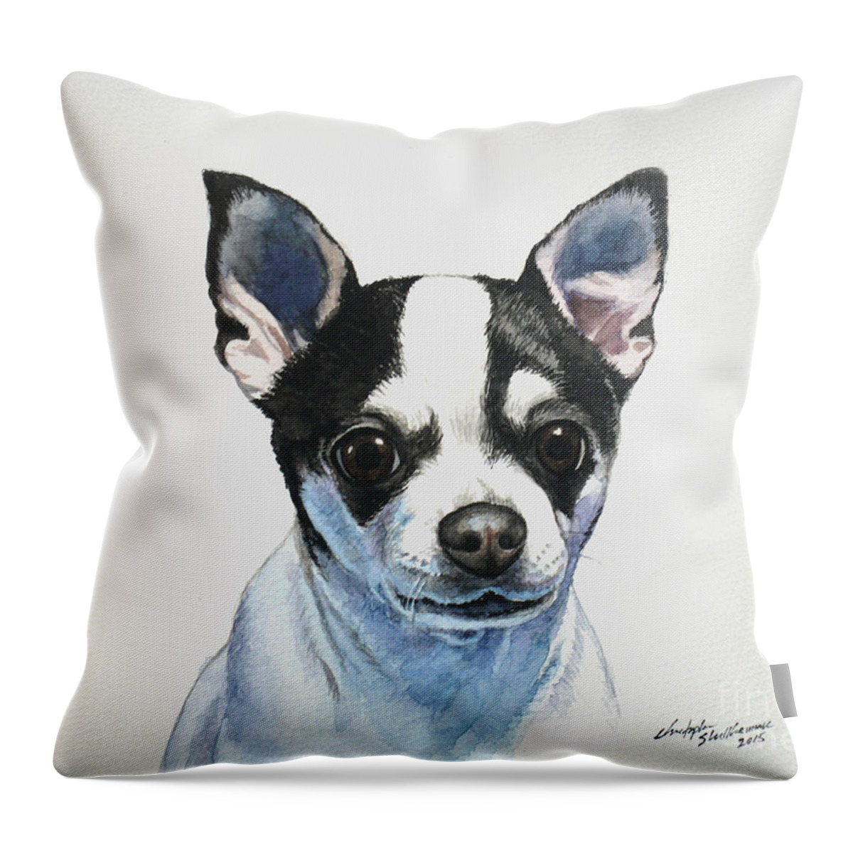 Chihuahua Throw Pillow featuring the painting Chihuahua Black Spots with White by Christopher Shellhammer