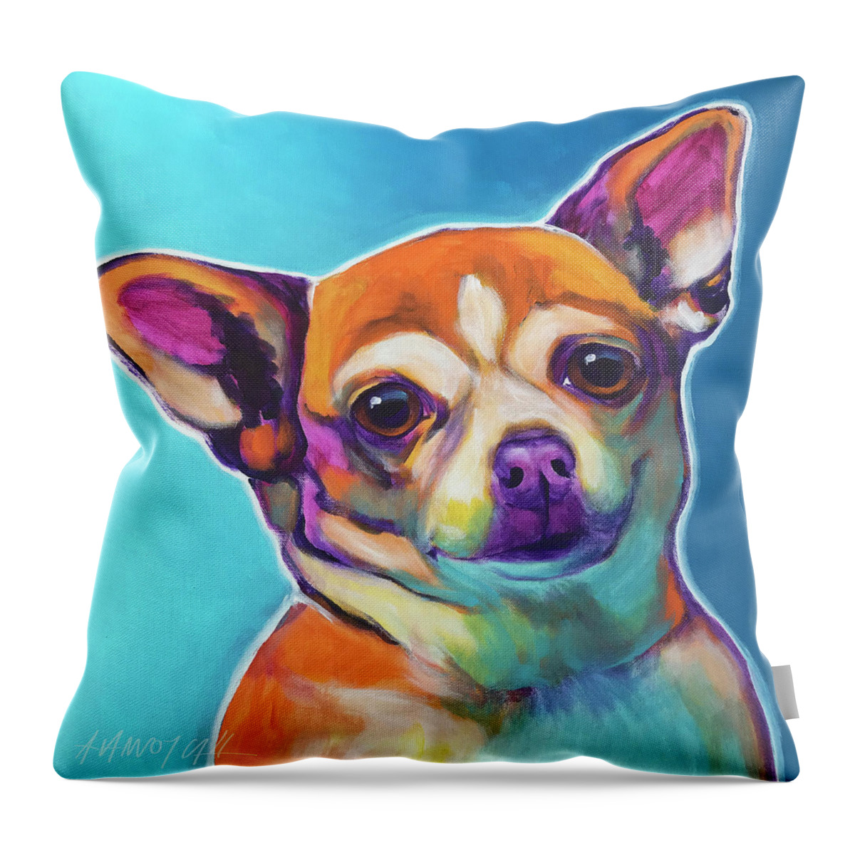 Chihuahua Throw Pillow featuring the painting Chihuahua - Starr by Dawg Painter