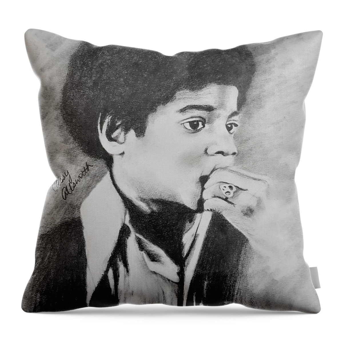 Michael Jackson Throw Pillow featuring the drawing Childlike by Cassy Allsworth