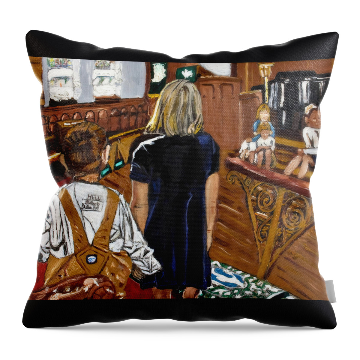 Children Throw Pillow featuring the painting Children's Message in Church Service by David Martin