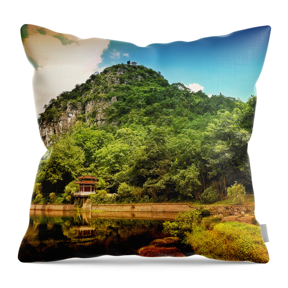 China Throw Pillow featuring the photograph China Guilin landscape scenery photography-12 by Artto Pan