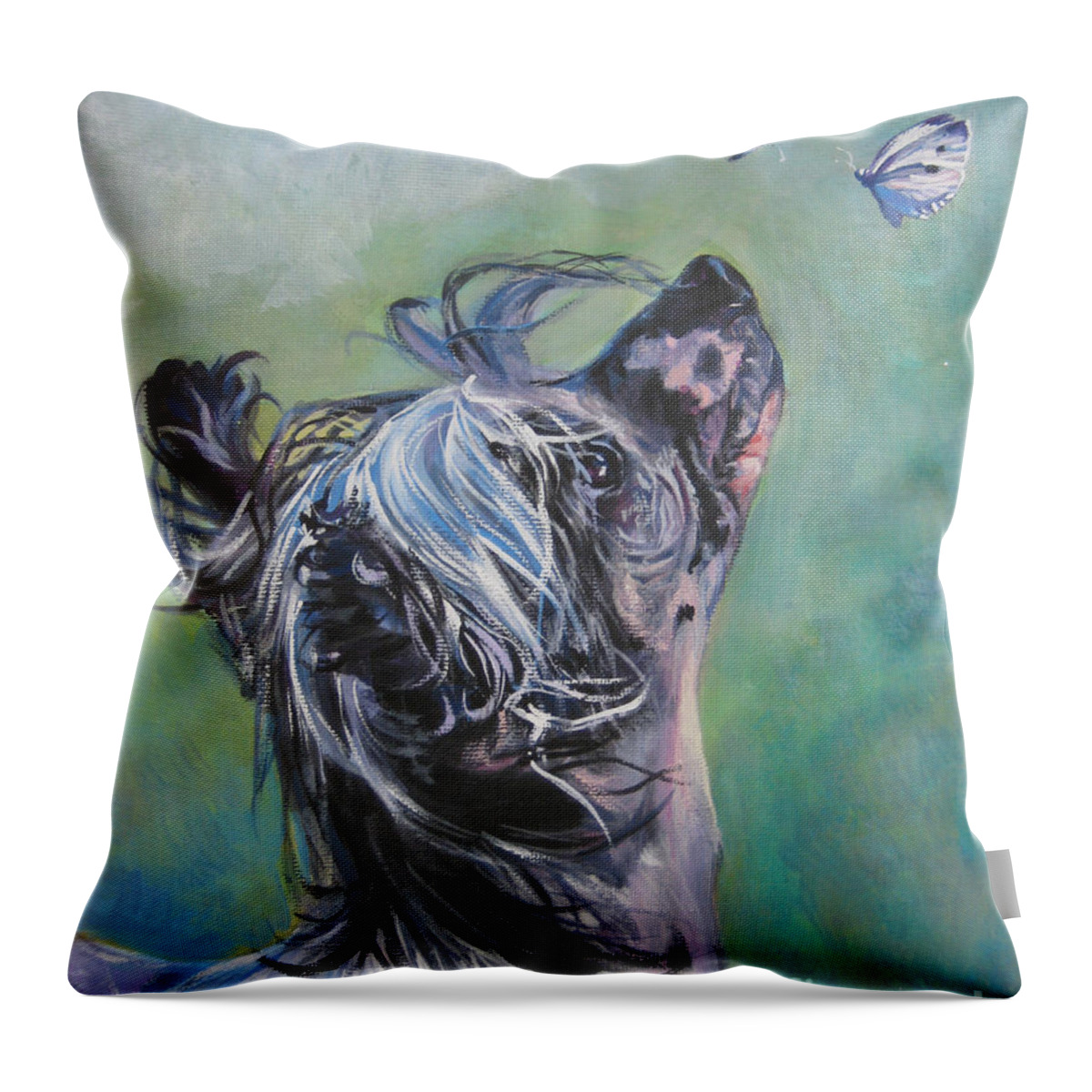 Chinese Crested Throw Pillow featuring the painting Chinese Crested with Butterflies by Lee Ann Shepard