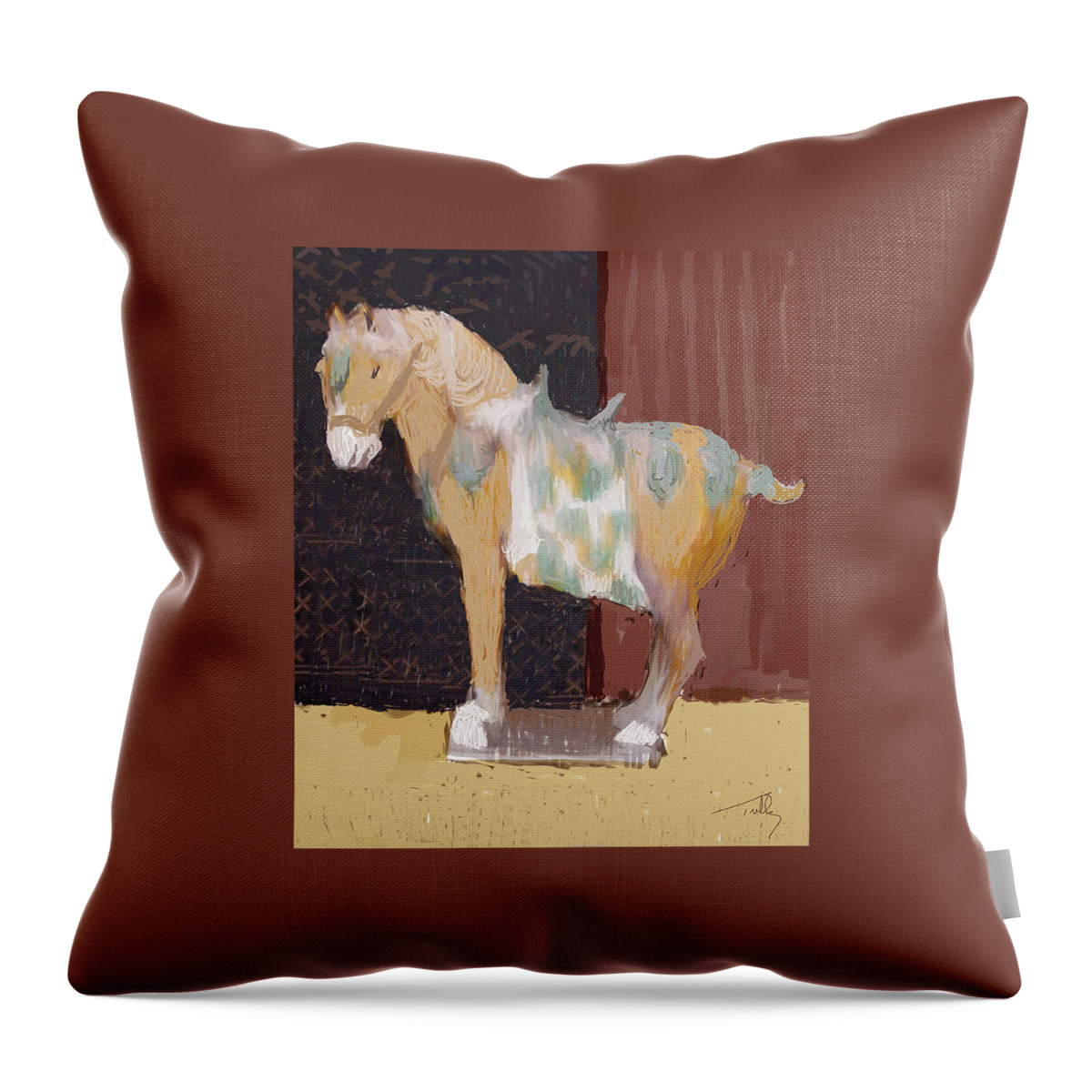 Horse Throw Pillow featuring the painting Chinese Horse by Thomas Tribby