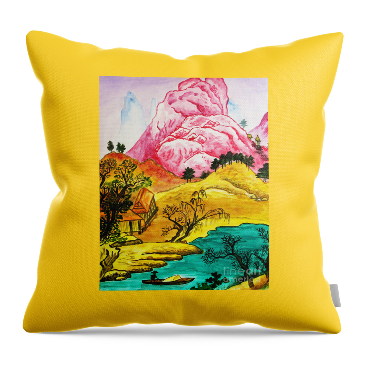 Hand Drawn Throw Pillow featuring the painting Chinese landscape by Irina Afonskaya