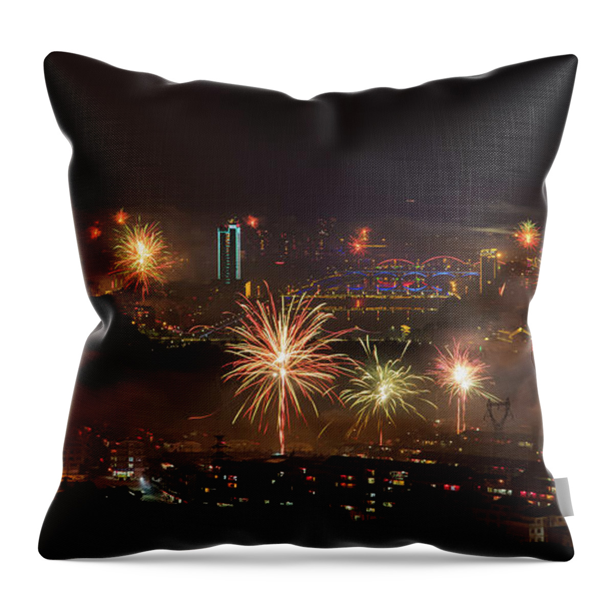 Fireworks Throw Pillow featuring the photograph Chinese New Year Fireworks 2018 I by William Dickman