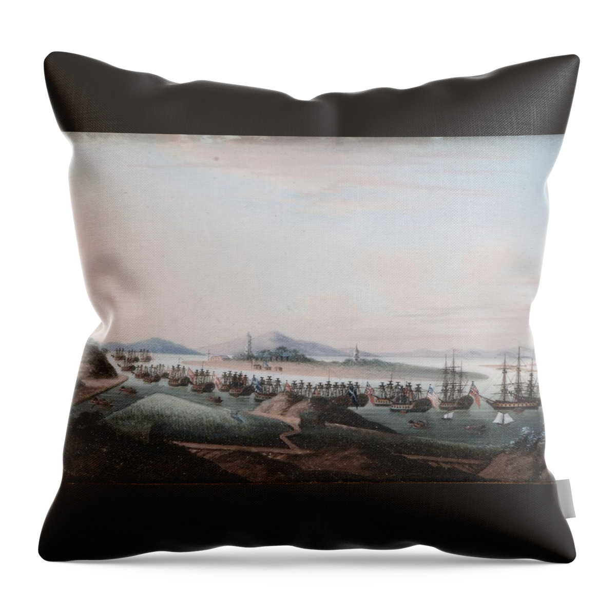 Anglo-chinese School (19th Century) View Of The Thirteen Factories Throw Pillow featuring the painting Chinese School by MotionAge Designs