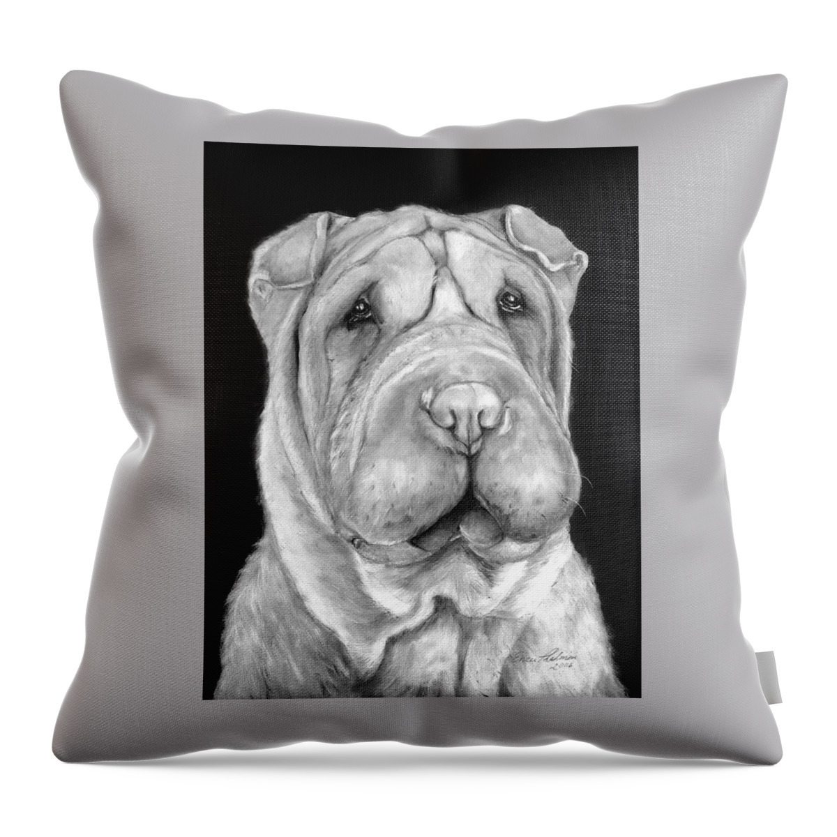 Sharpei Throw Pillow featuring the painting Chinese Sharpei by Portraits By NC