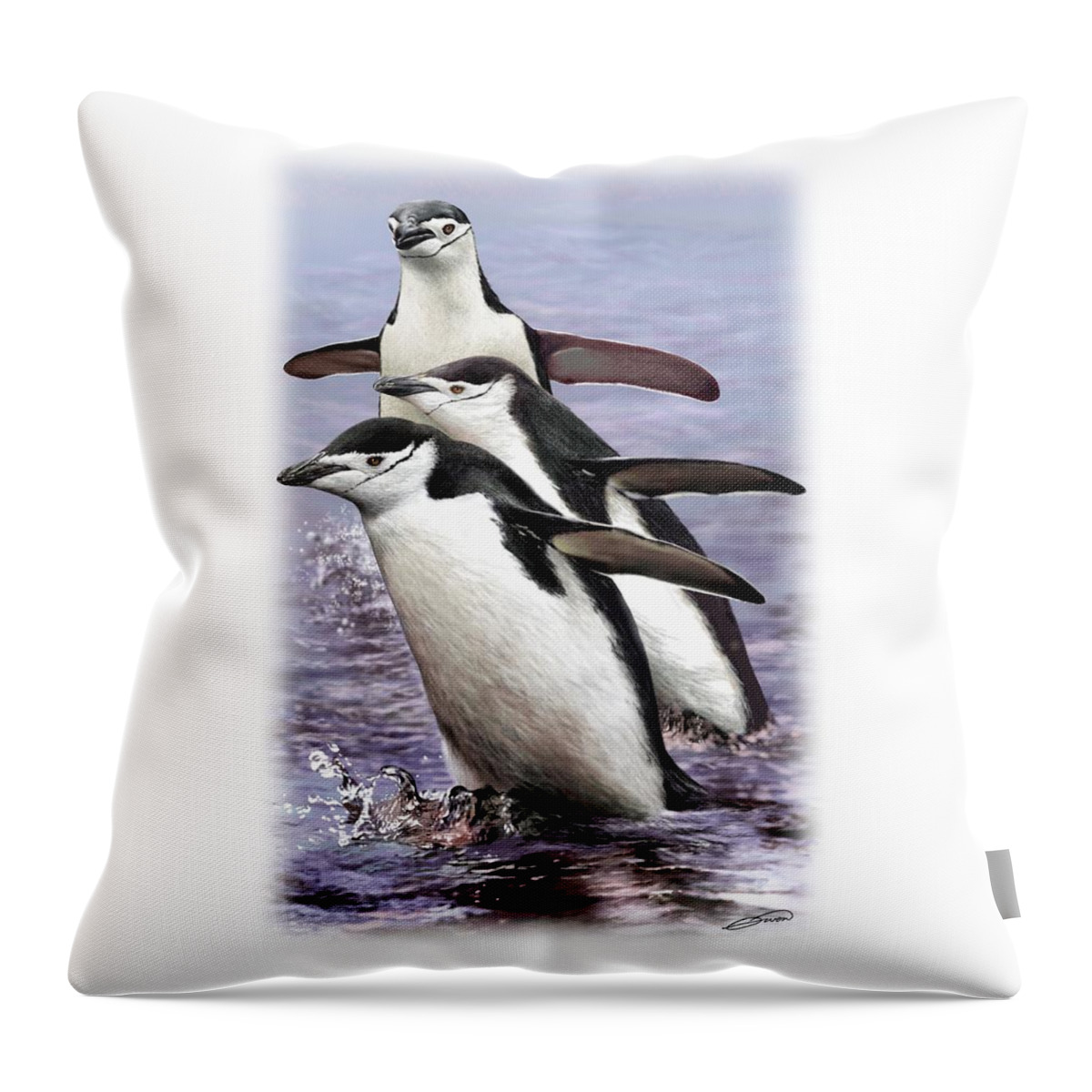 Penguin Throw Pillow featuring the digital art Chinstrap Penguins 1 by Owen Bell