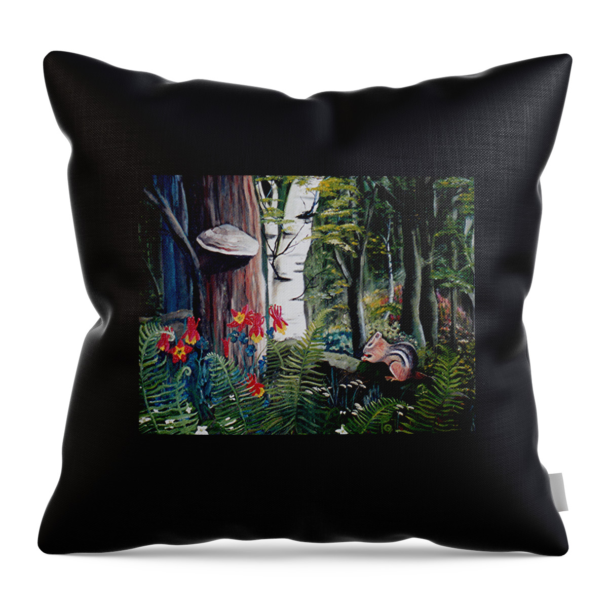 Wildlife Throw Pillow featuring the painting Chipmunk on a Log by Renate Wesley
