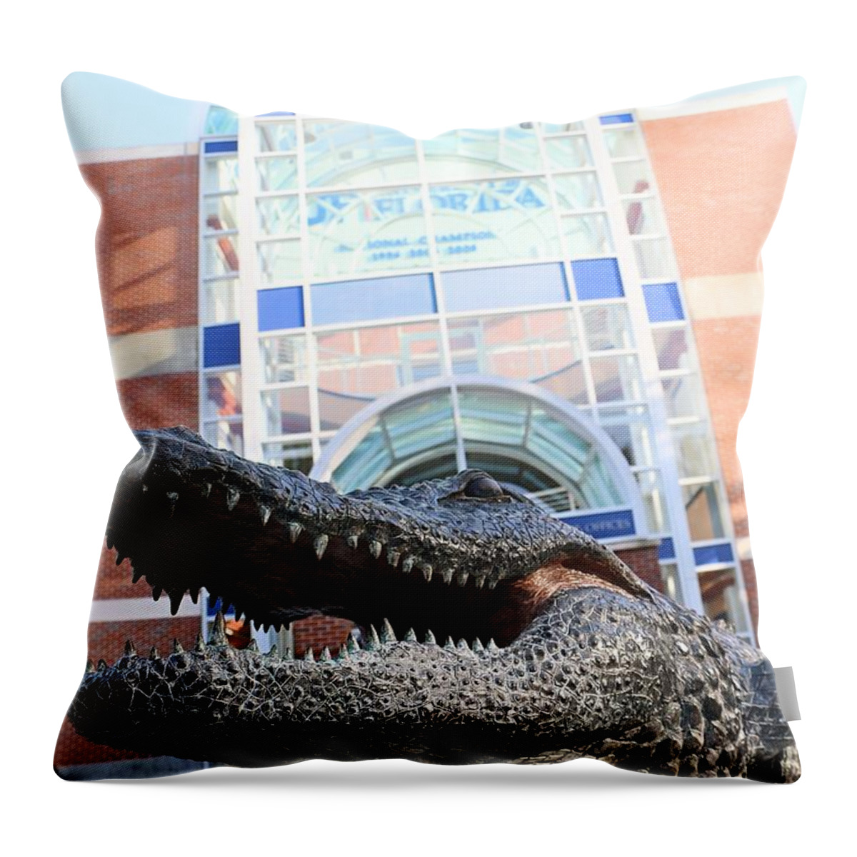 Bull Gator Throw Pillow featuring the photograph Chomp by Jackie Dorr