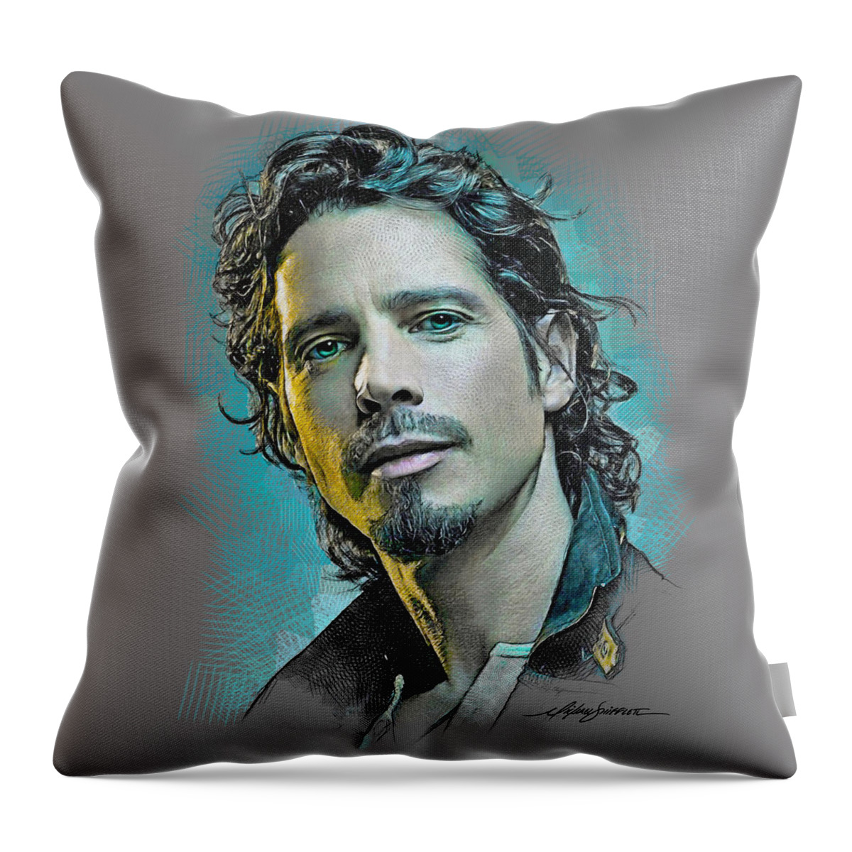Chris Cornell Throw Pillow featuring the drawing Chris Cornell by Michael Shifflett