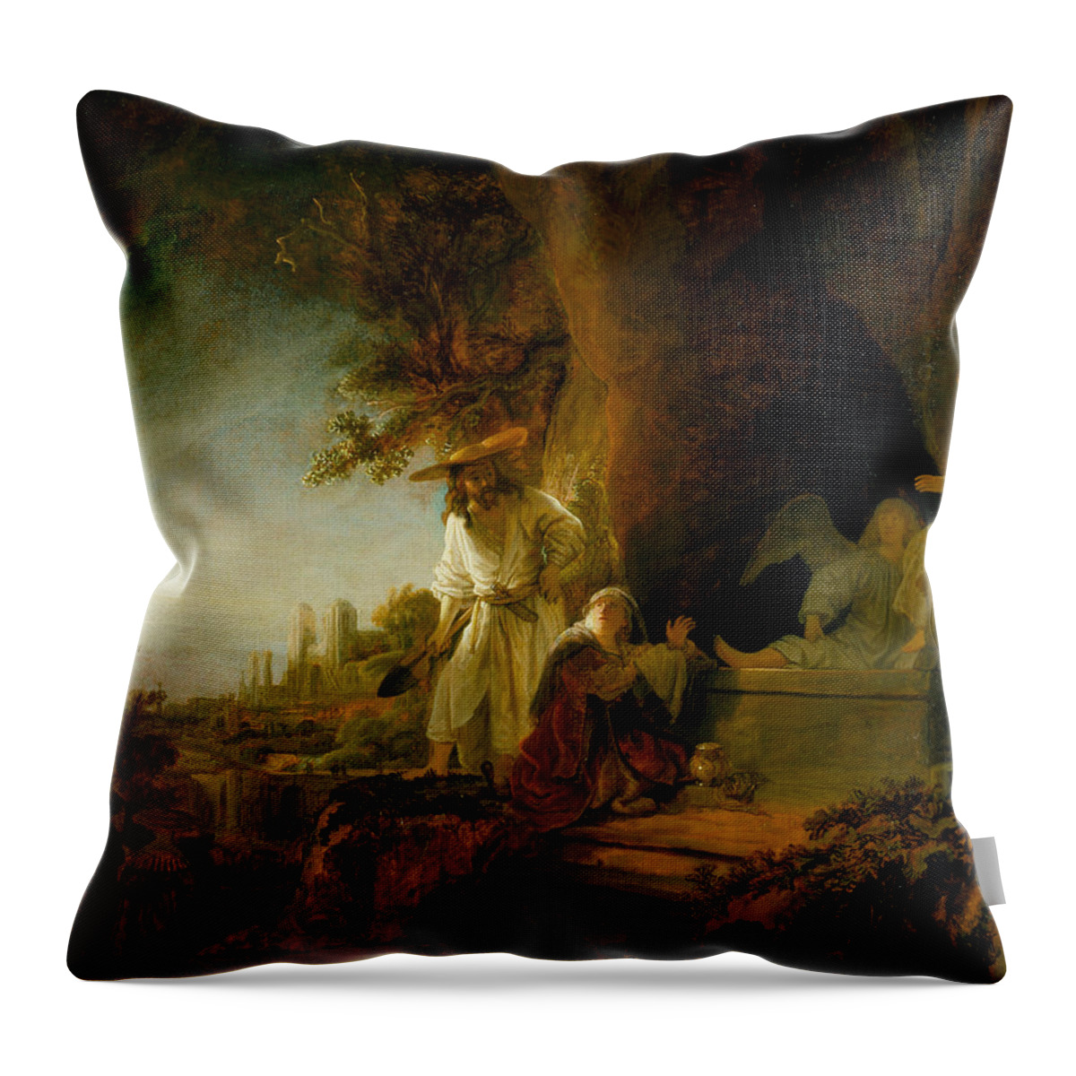 Rembrandt Throw Pillow featuring the painting Christ and St Mary Magdalen at the Tomb by Rembrandt