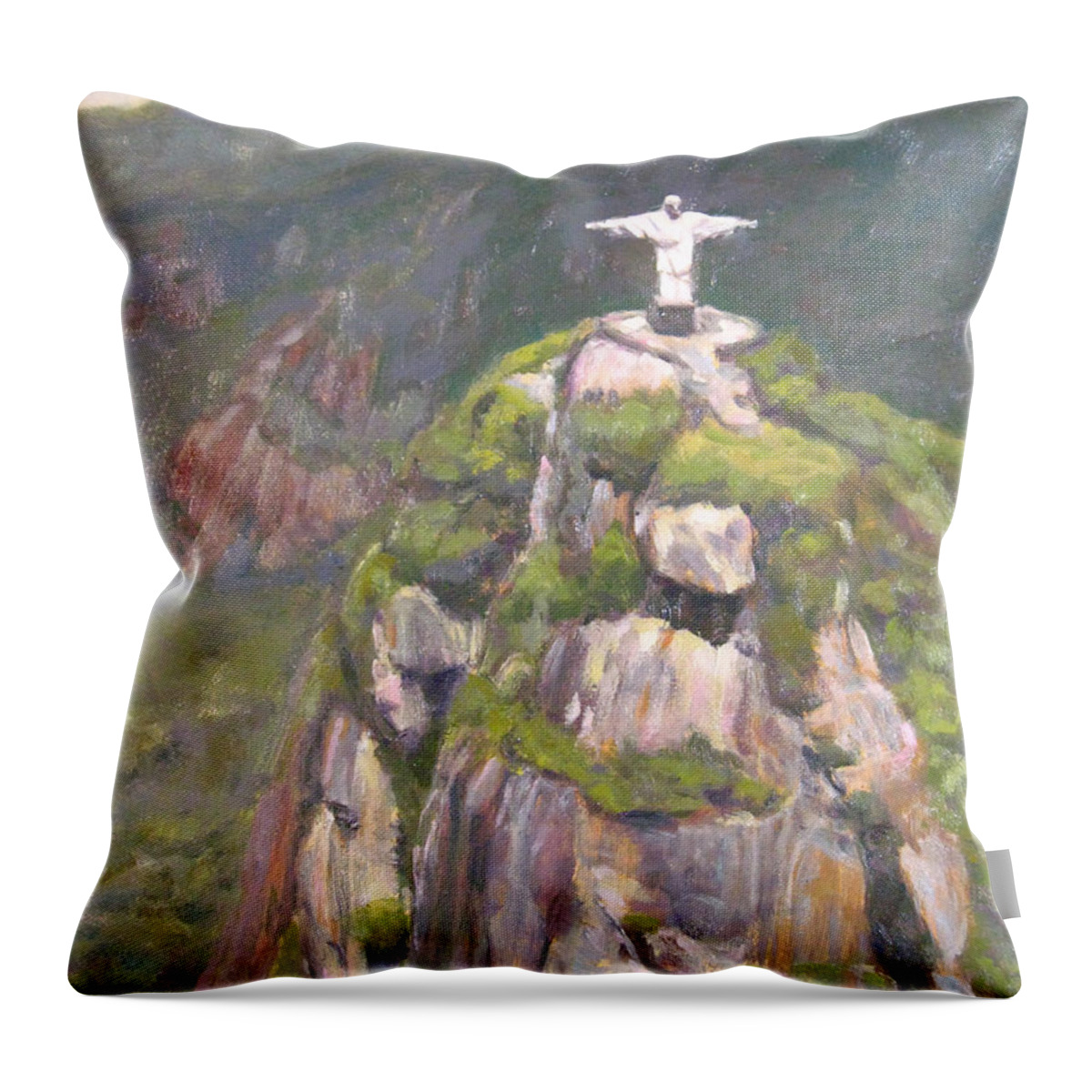 Monument Throw Pillow featuring the painting Christ the Redeemer by Robie Benve