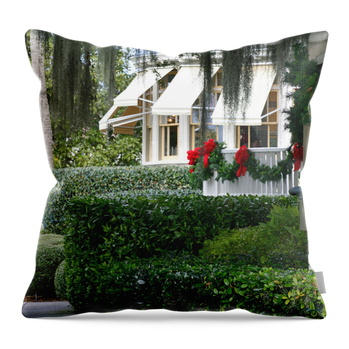Beach Throw Pillow featuring the photograph Christmas at the Jekyll Island Club Hotel by Bruce Gourley