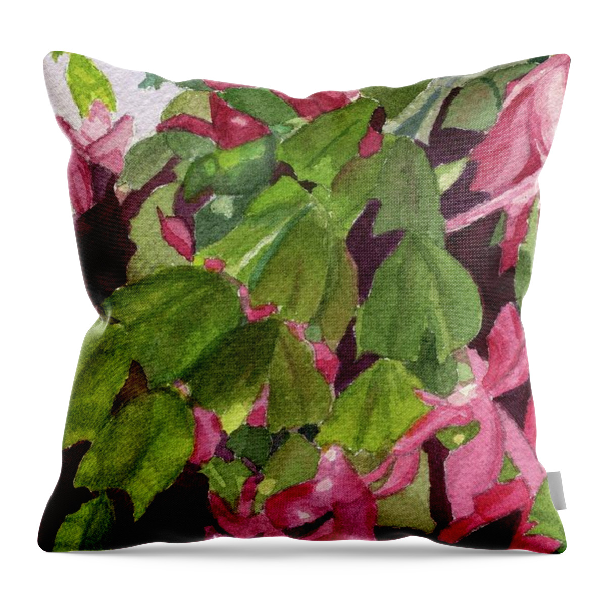 Floral Throw Pillow featuring the painting Christmas Cactus by Lynne Reichhart
