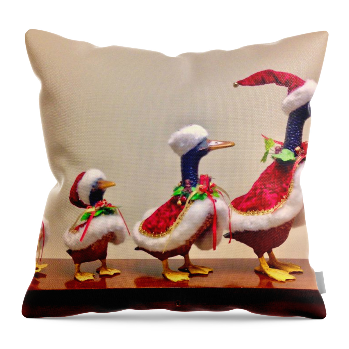 Duck Throw Pillow featuring the photograph Christmas Ducks in a Row by Lisa Pearlman