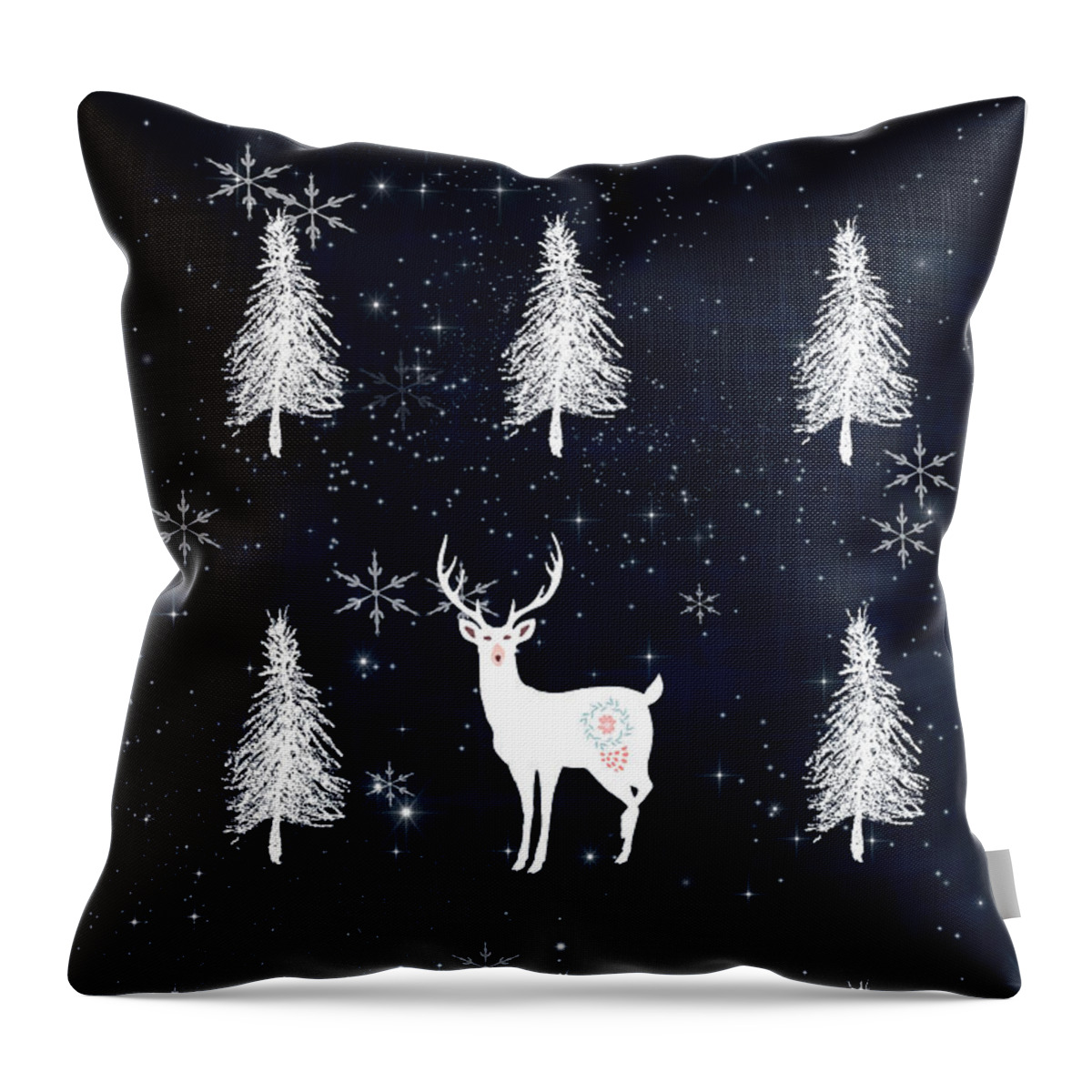 Star Throw Pillow featuring the mixed media Christmas Eve - White Stag by Amanda Jane