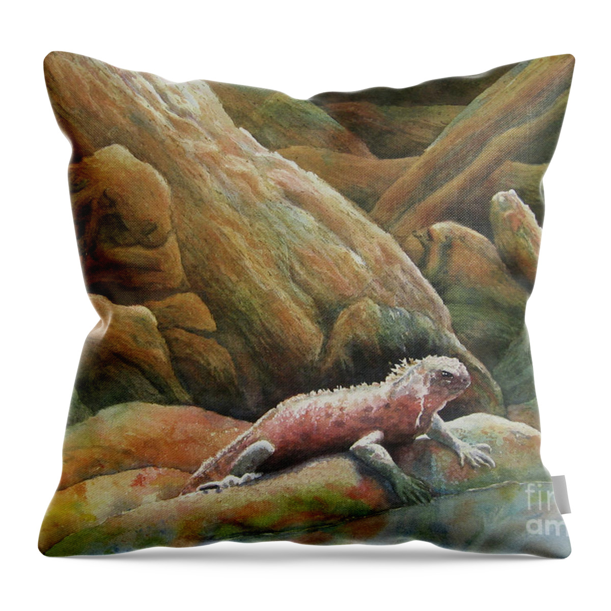 Nancy Charbeneau Throw Pillow featuring the painting Christmas Iguanas by Nancy Charbeneau