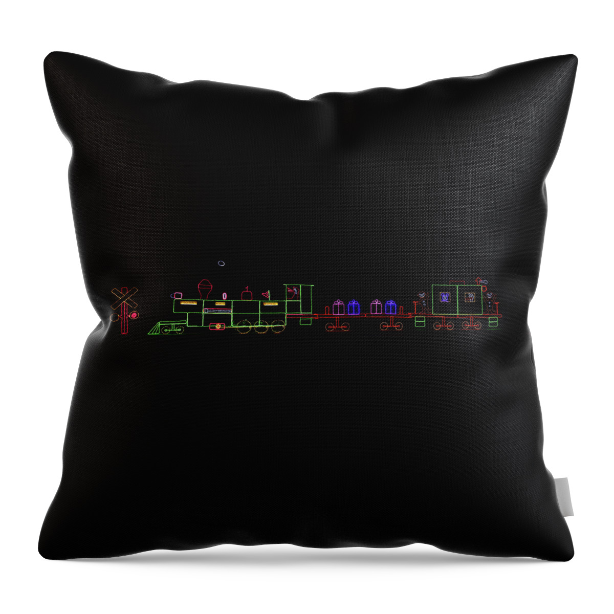 Linda Brody Throw Pillow featuring the photograph Christmas Lights Train Panorama by Linda Brody