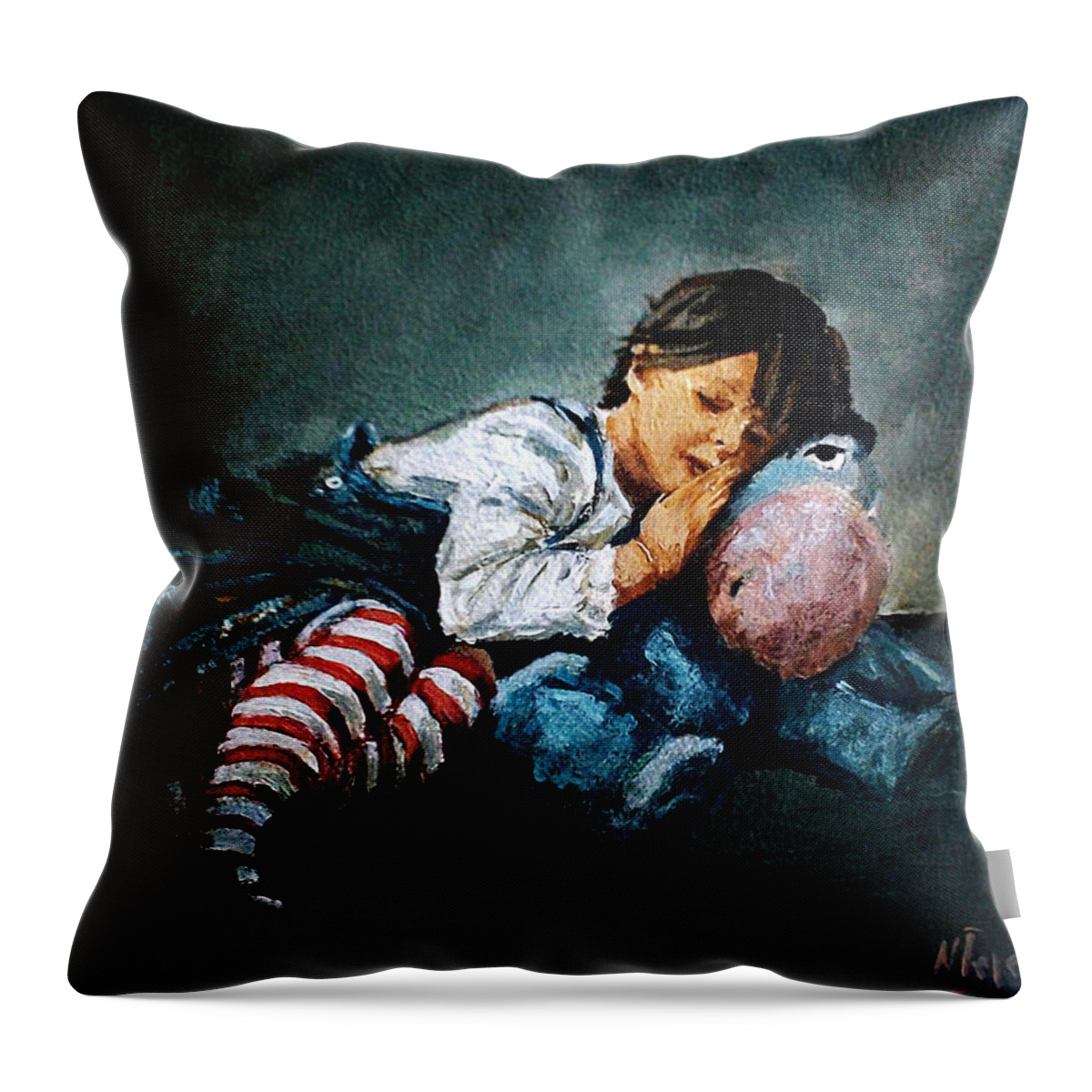  Throw Pillow featuring the painting Christmas present by Natalia Tejera
