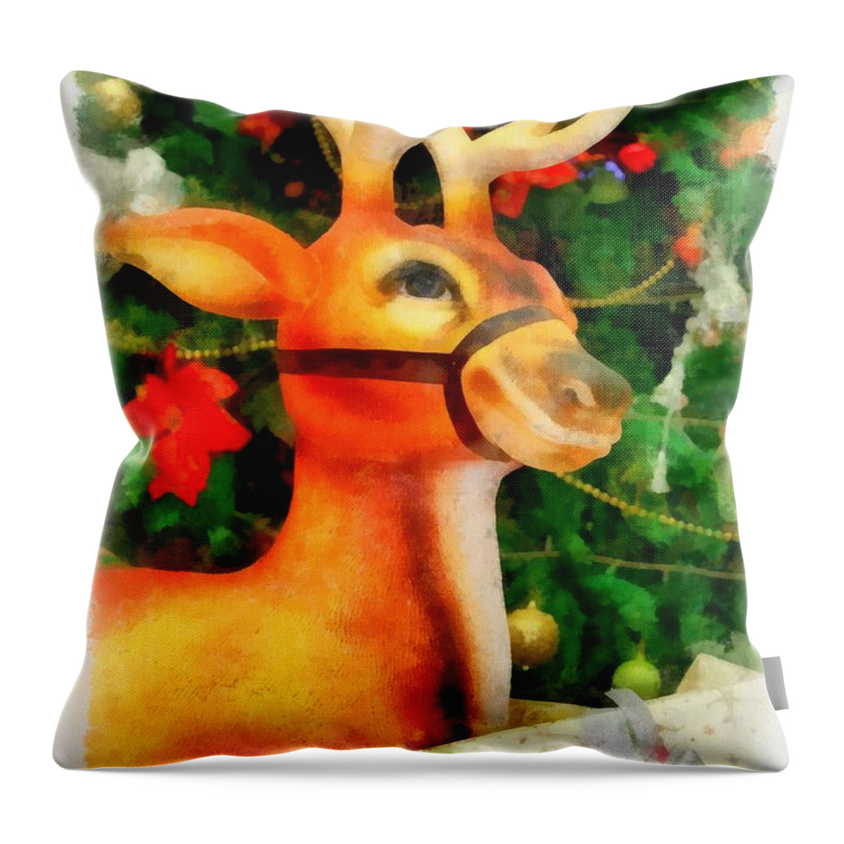 Christmas Throw Pillow featuring the painting Christmas Reindeer by Esoterica Art Agency