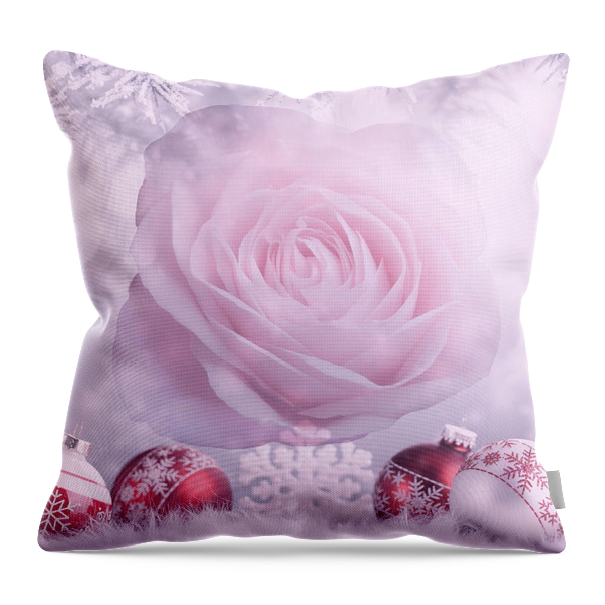 Rose Throw Pillow featuring the mixed media Christmas Rose by Johanna Hurmerinta