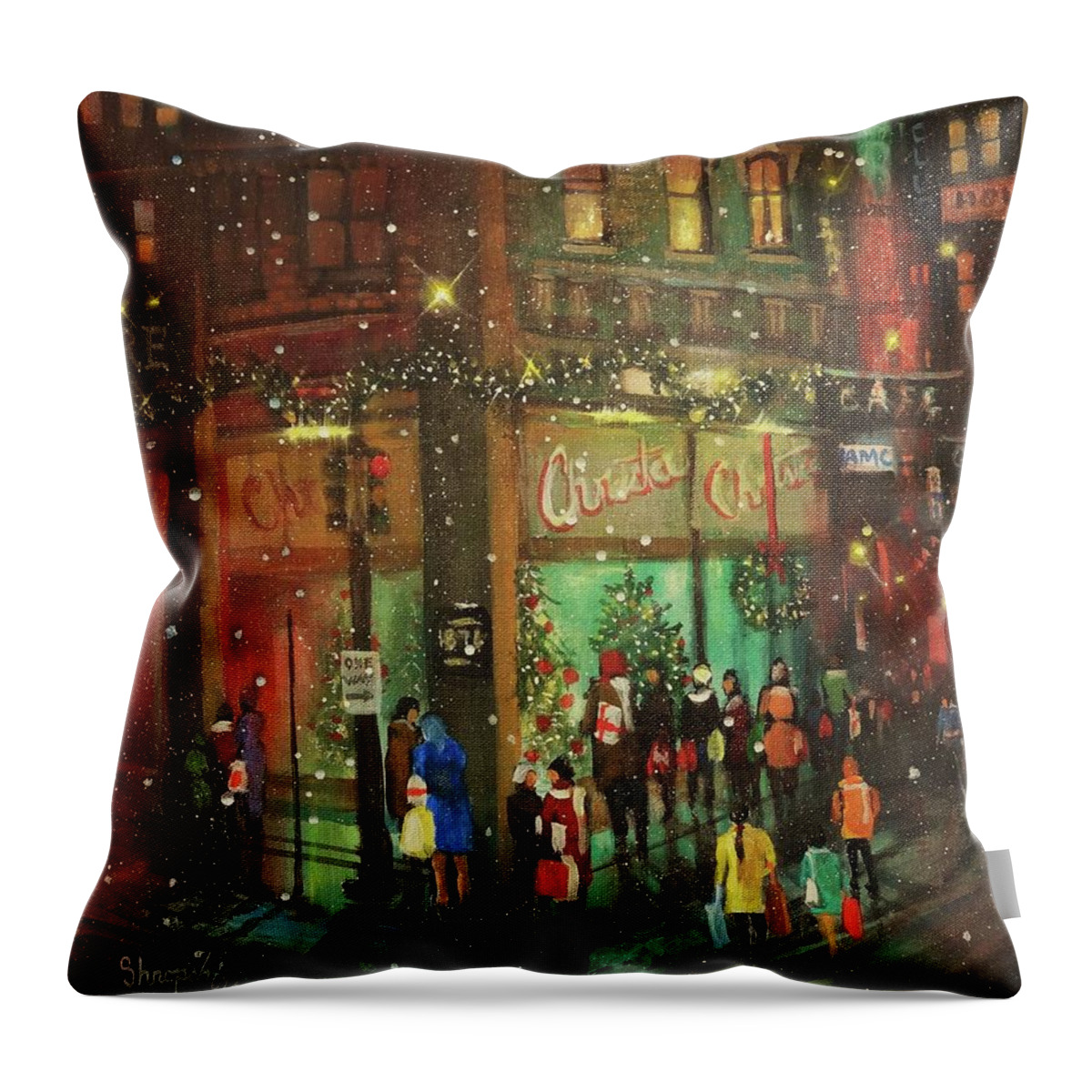 Old Chicago Throw Pillow featuring the painting Christmas Shopping by Tom Shropshire