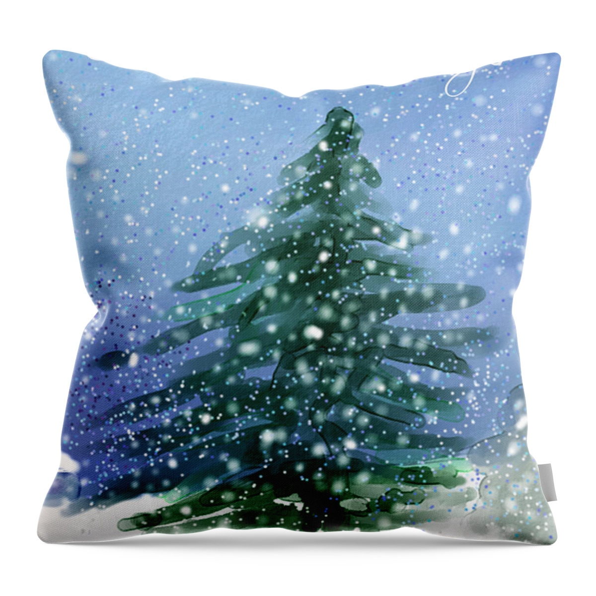 Christmas Throw Pillow featuring the digital art Christmas Tree In The Snow by Arline Wagner