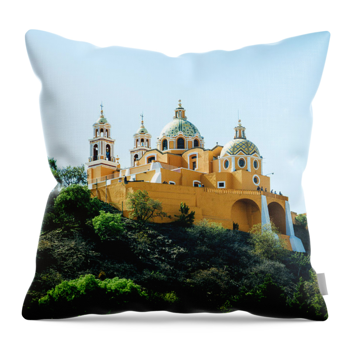 Church Throw Pillow featuring the photograph Church and The Great Pyramid of Cholula, Mexico by Tatiana Travelways