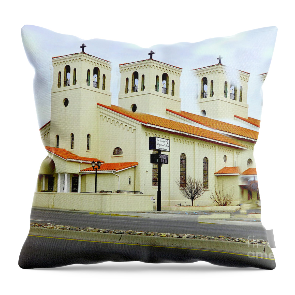 Digital Art Throw Pillow featuring the digital art Church in New Mexico Multiplied by Karen Francis