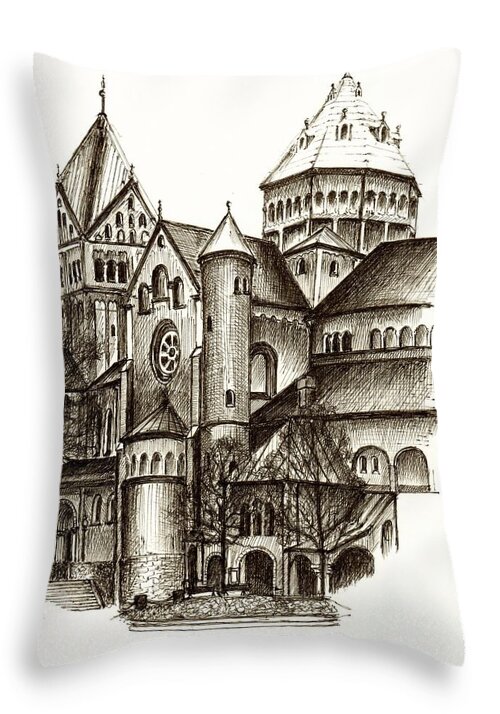 Church Of St. Anna Throw Pillow featuring the drawing Church of St. Anna Munich by Karina Plachetka