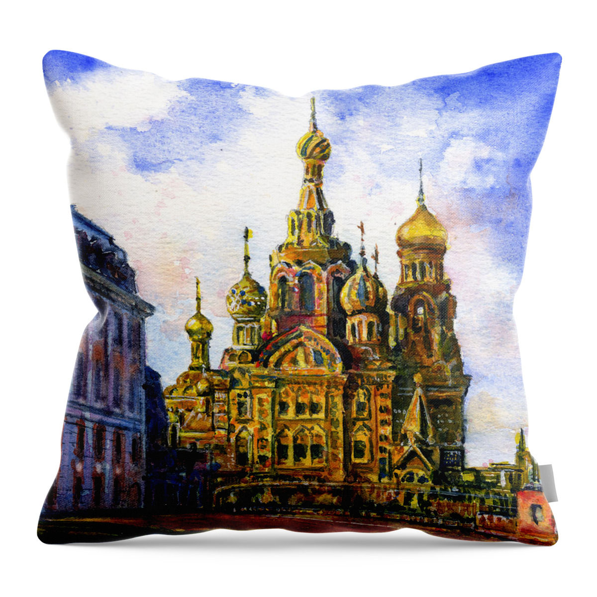 St. Petersburg Throw Pillow featuring the painting Church of the Savior on Blood by John D Benson