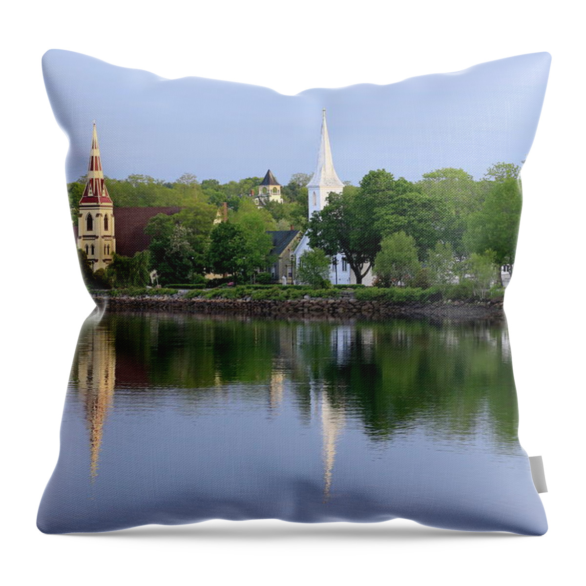 Churches At Mahone Bay Throw Pillow featuring the photograph Churches, Mahone Bay, Nova Scotia by Gary Corbett