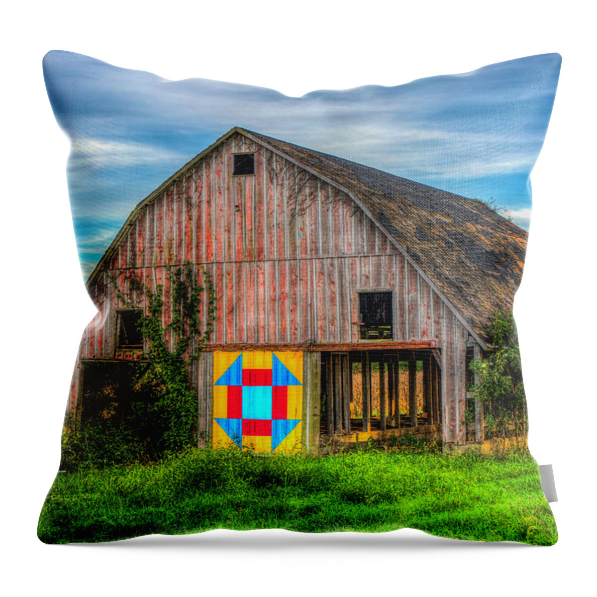 Barn Quilt Throw Pillow featuring the photograph Churn Dash by Dale R Carlson
