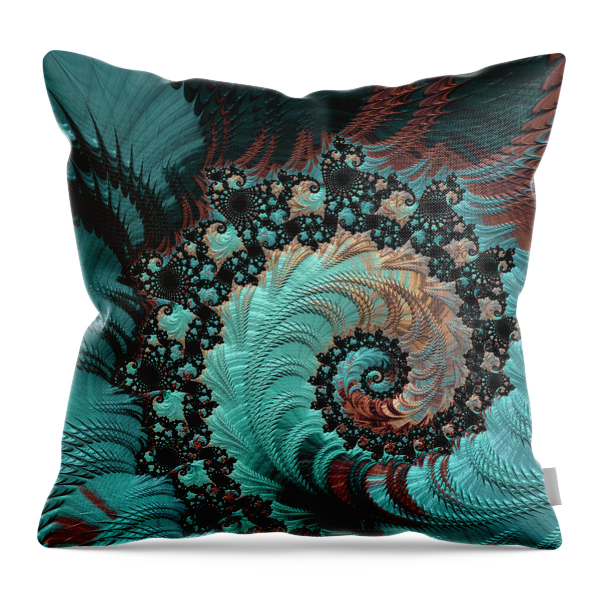 Churning Sea Art Throw Pillow featuring the digital art Churning Sea Fractal by Bonnie Bruno