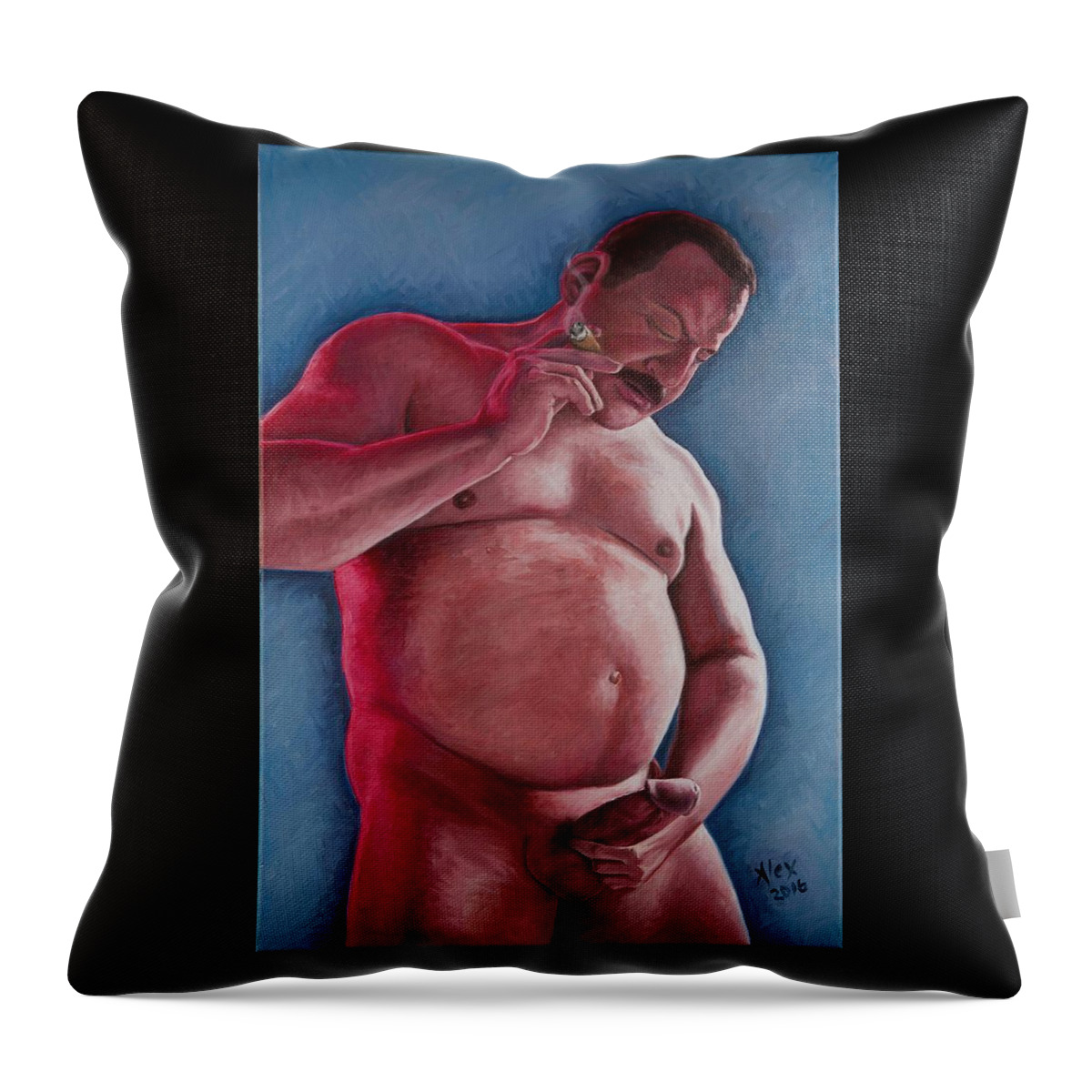 Erotic Throw Pillow featuring the painting Cigar by Alex Abel