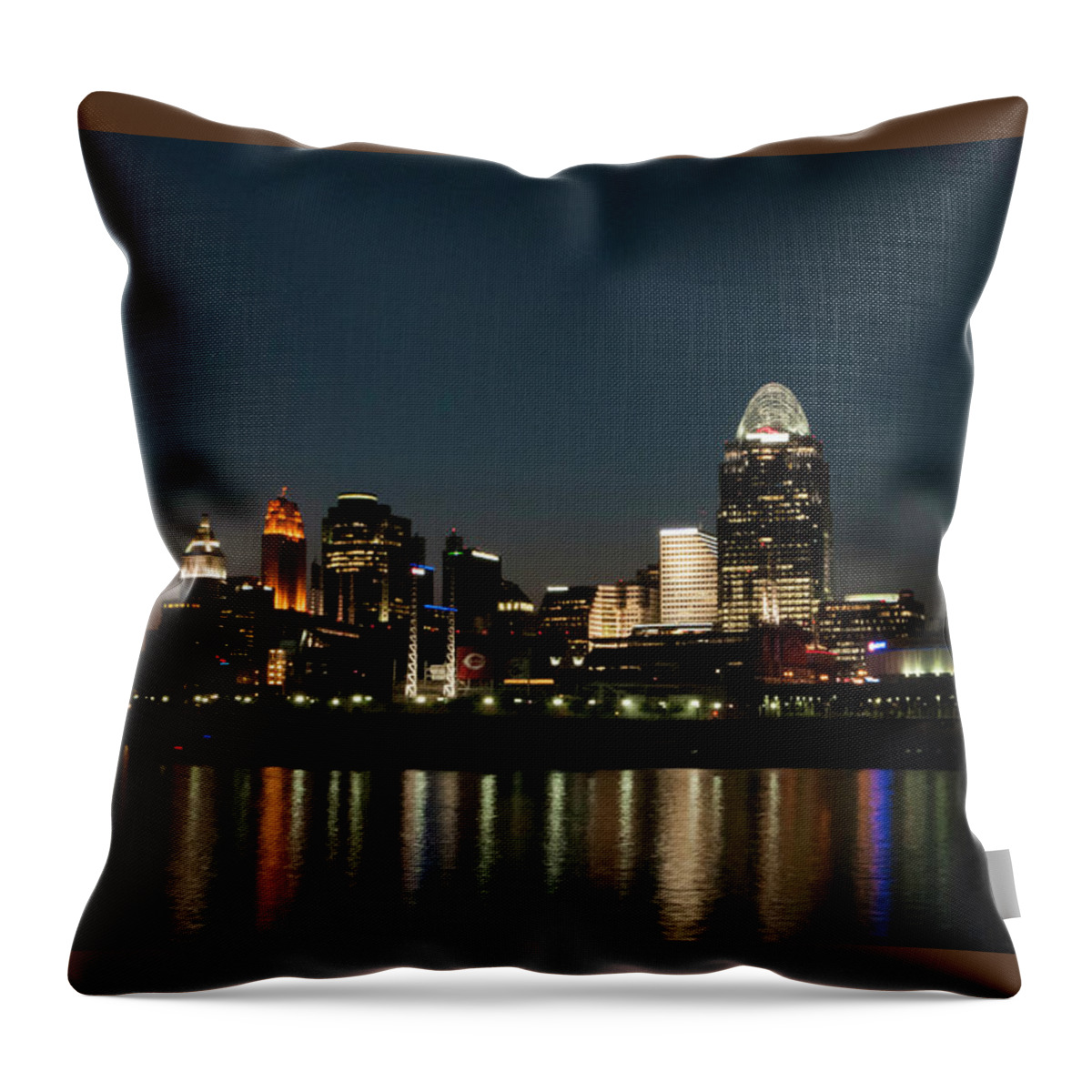 Cincinnati Skyline At Night Throw Pillow featuring the photograph Cincinnati Skyline at Night by Phyllis Taylor