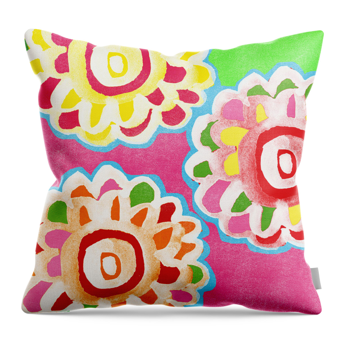 Floral Throw Pillow featuring the painting Fiesta Floral 2 by Linda Woods
