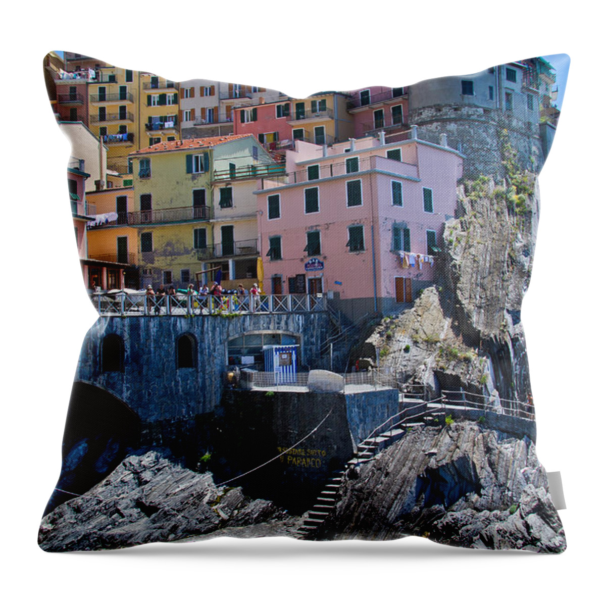 Cinque Terre Throw Pillow featuring the photograph Cinque Terre Harbor and Town by Roger Mullenhour