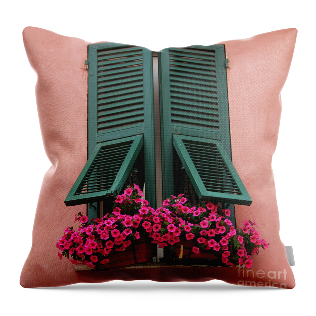 Cinque Terre Throw Pillow featuring the photograph Cinque Terre Window Flowers 0729 by Jack Schultz
