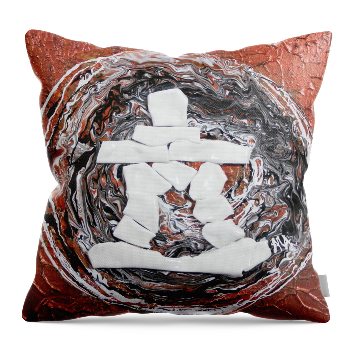 Inukshuk Throw Pillow featuring the painting Circle 3 Inukshuk by Madeleine Arnett