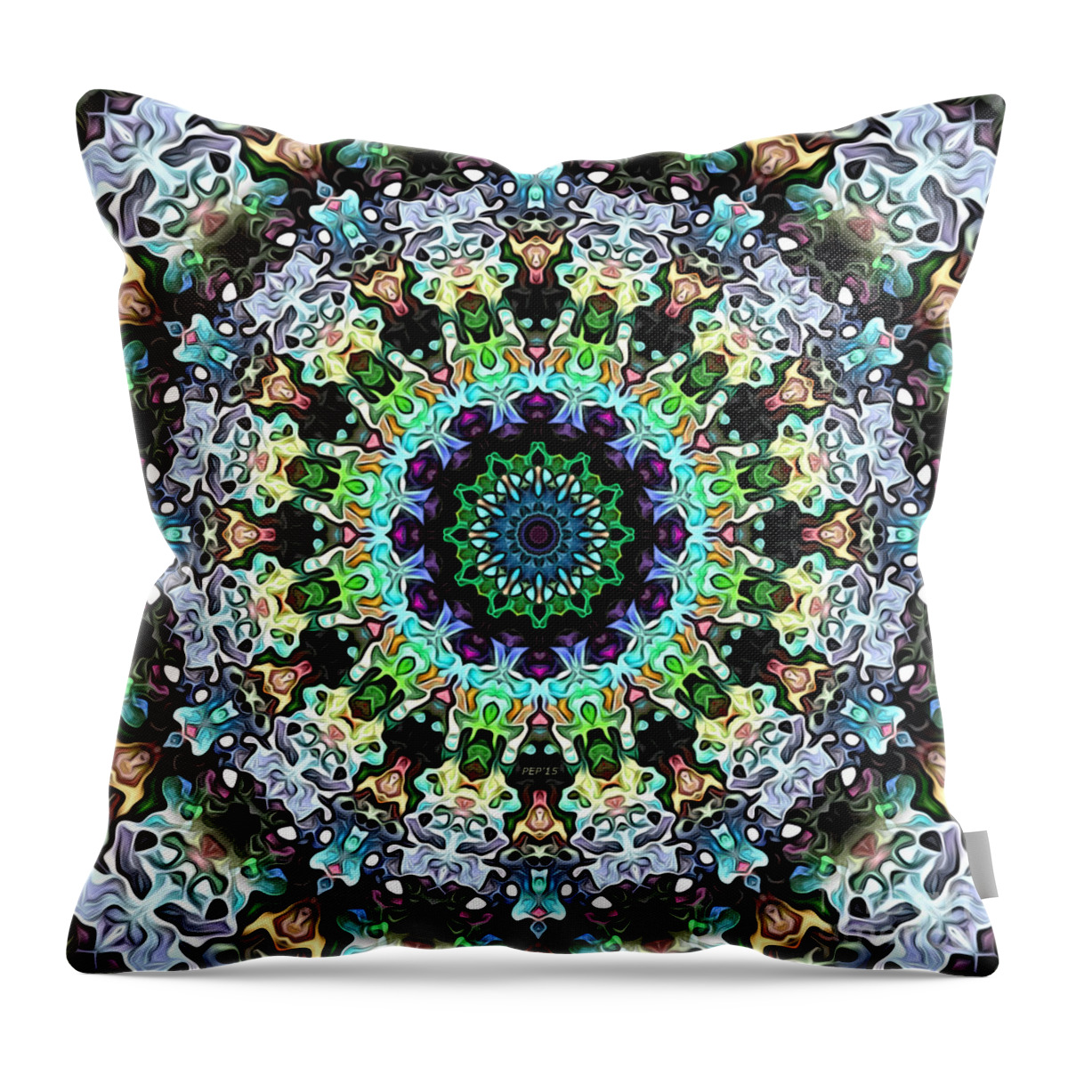 Mandala Throw Pillow featuring the digital art Circle of Colorful Symmetry by Phil Perkins