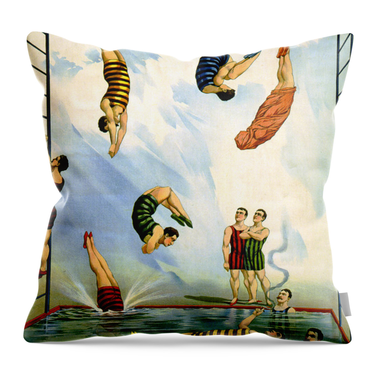 Entertainment Throw Pillow featuring the photograph Circus Diving Act, 1898 by Science Source